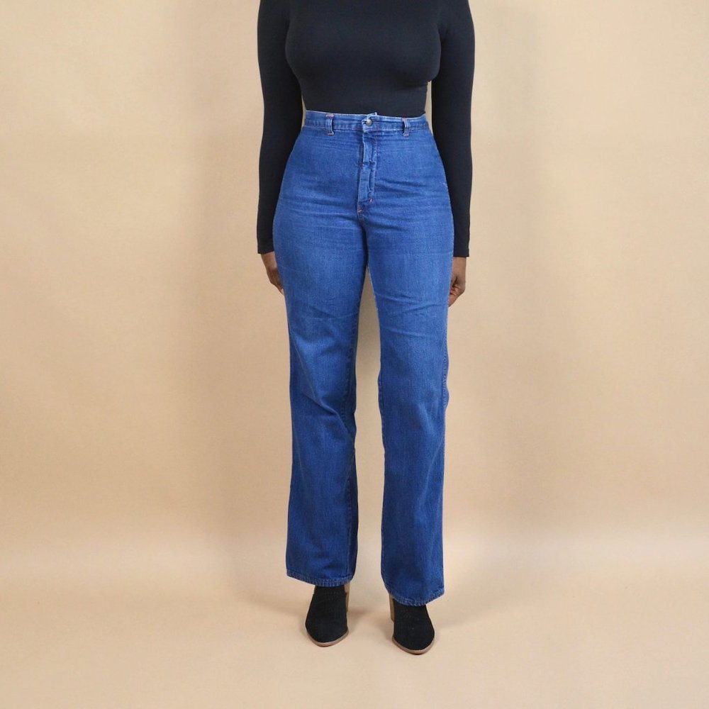 70s Time and Time Again Size 28 Wide Leg High Rise Denim Vintage Jeans
